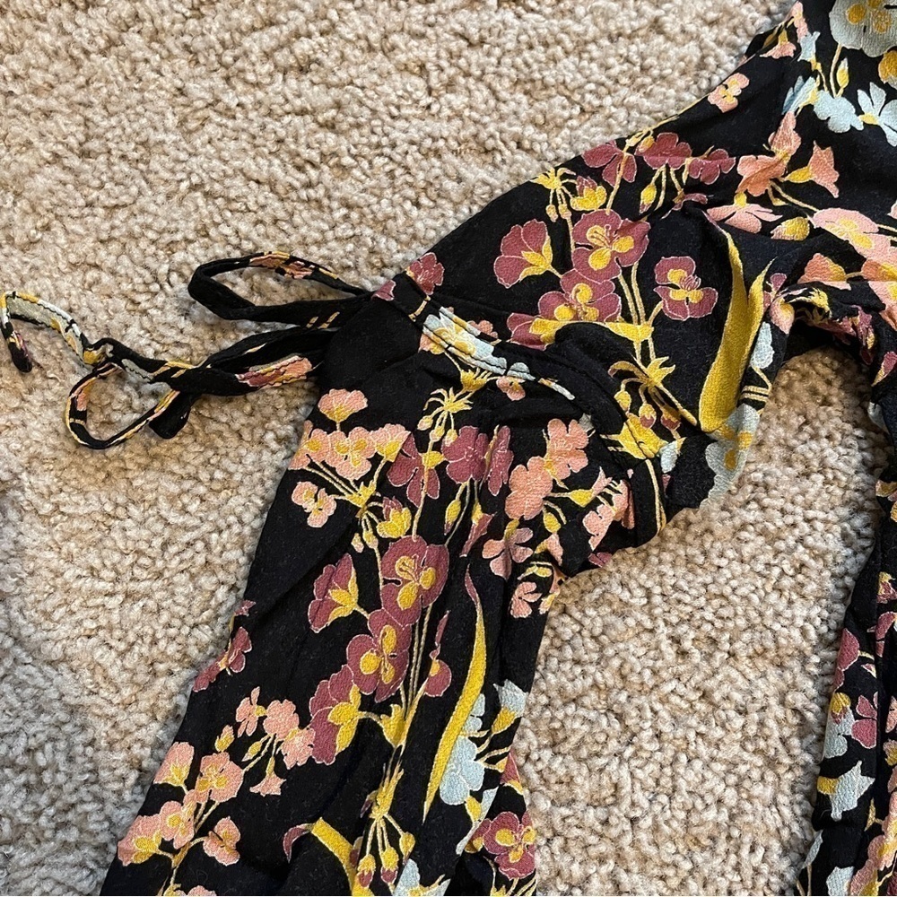 Xhilaration Dress Womens Medium Black Multicolor Floral Tie Sleeve - Picture 5 of 11